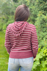 Striped Hooded Sweater - Dark Cherry