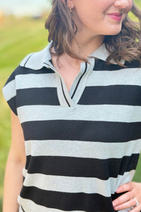 Striped Collared Sweater Vest - Black