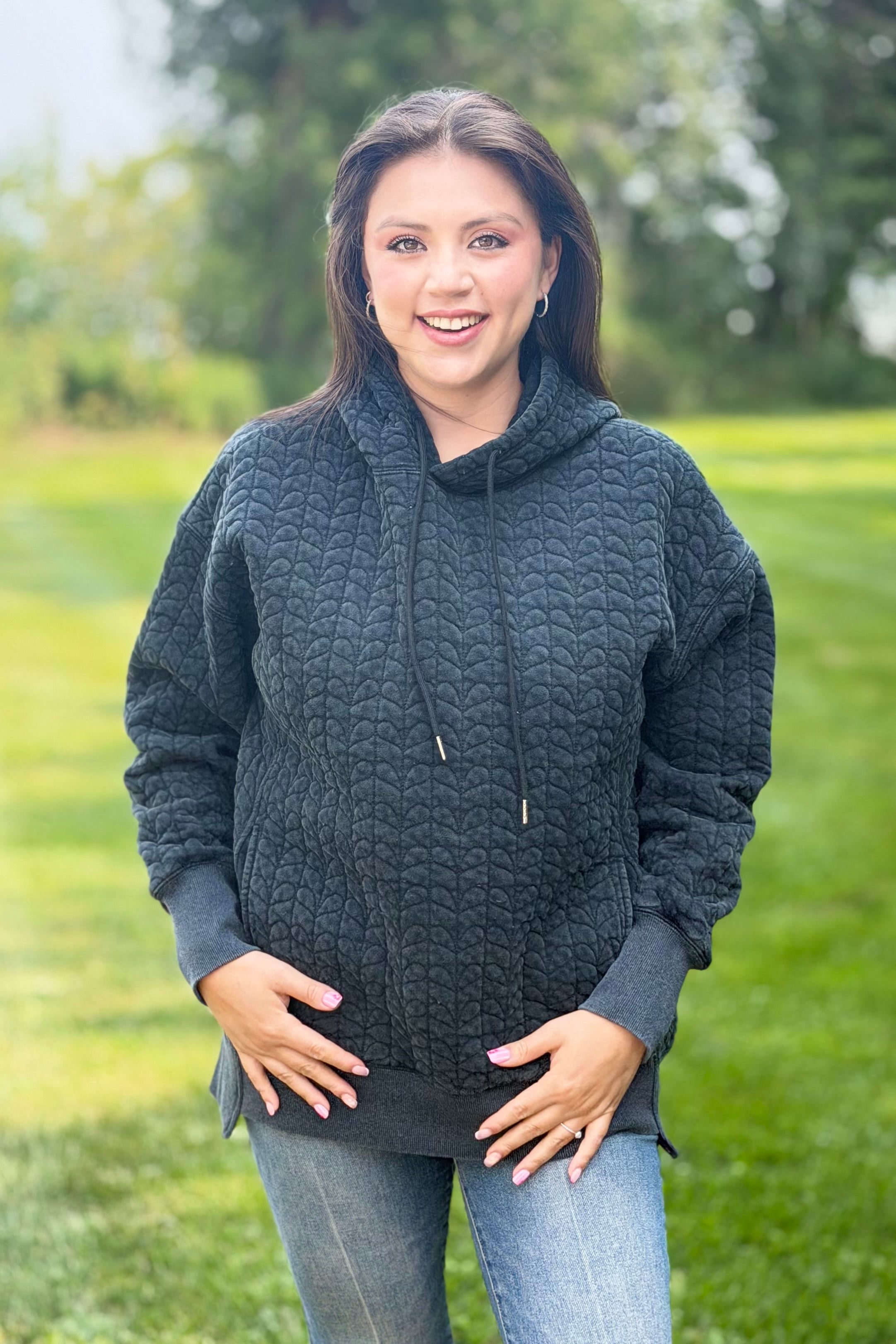 Heart Quilted Hoodie - Charcoal
