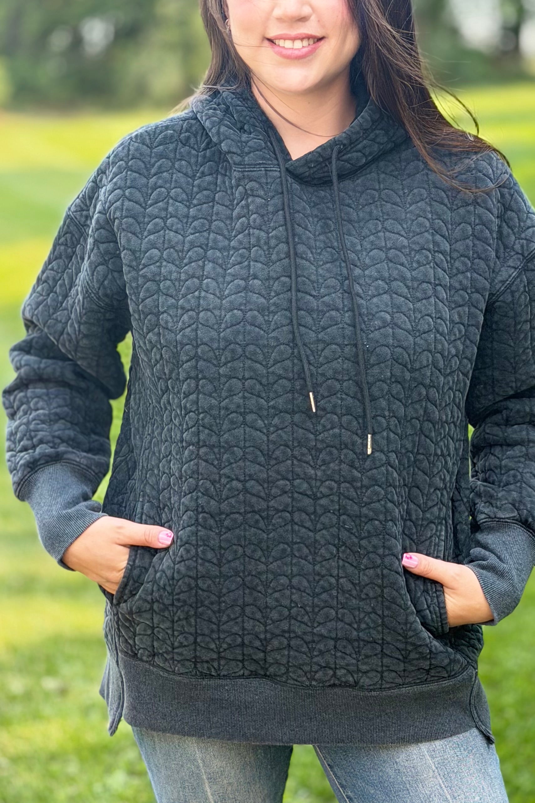 Heart Quilted Hoodie - Charcoal