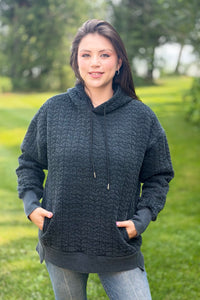 Heart Quilted Hoodie - Charcoal