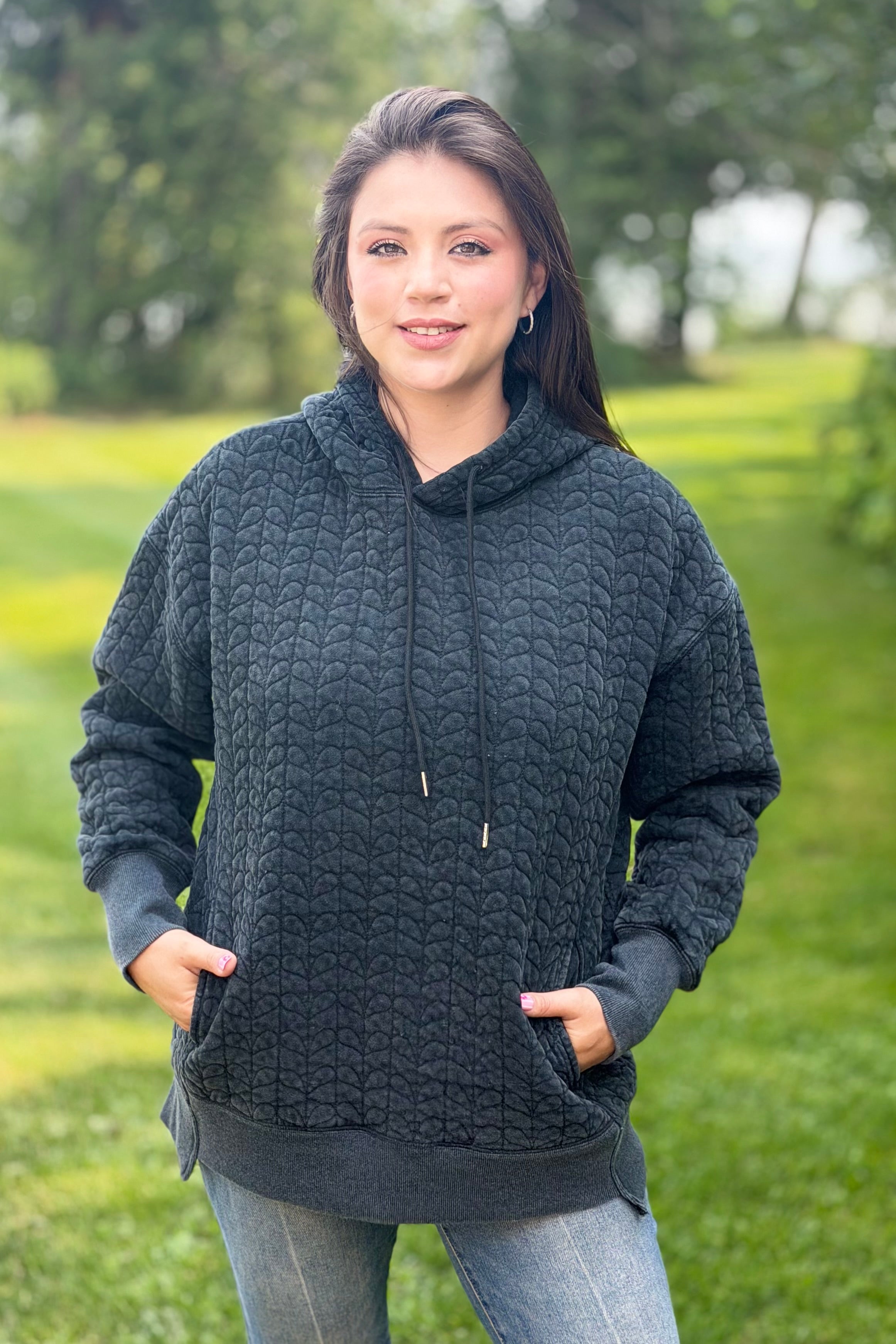 Heart Quilted Hoodie - Charcoal
