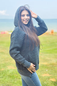 Heart Quilted Hoodie - Charcoal