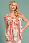 Aztec Printed Blouse With Embroidery - Orange