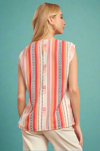 Aztec Printed Blouse With Embroidery - Orange