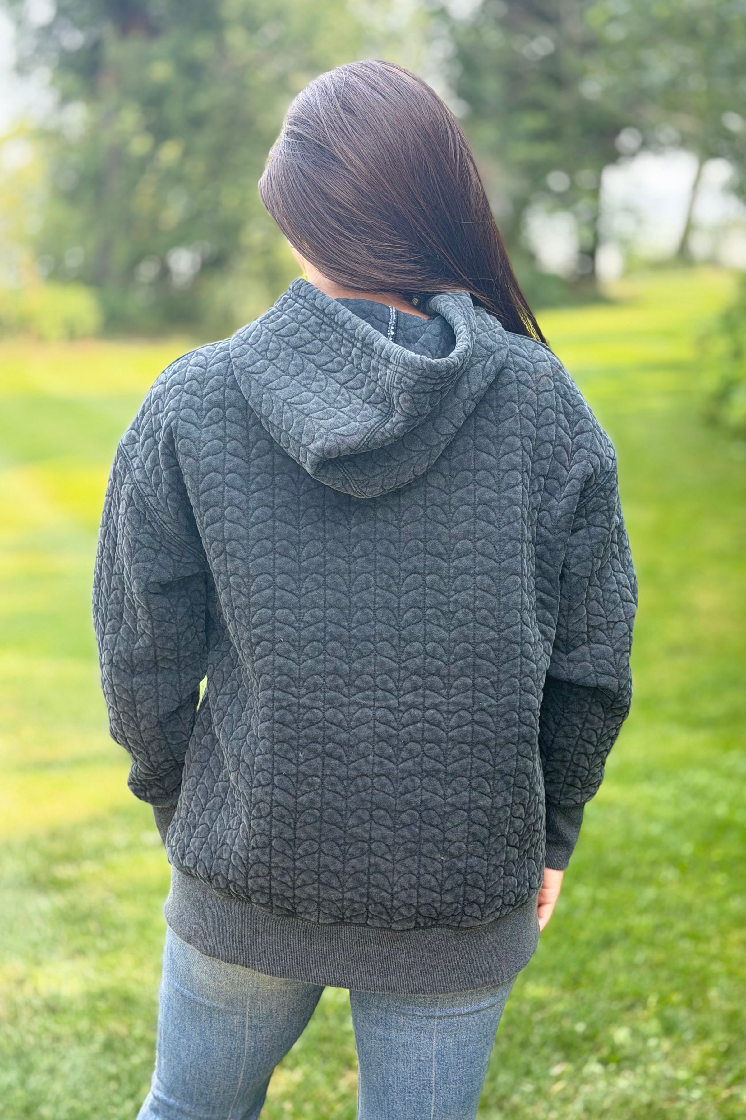 Heart Quilted Hoodie - Charcoal