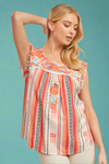 Aztec Printed Blouse With Embroidery - Orange