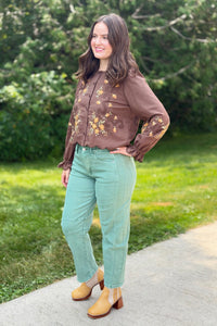 Embroidered Scallop Hem Cotton Blouse