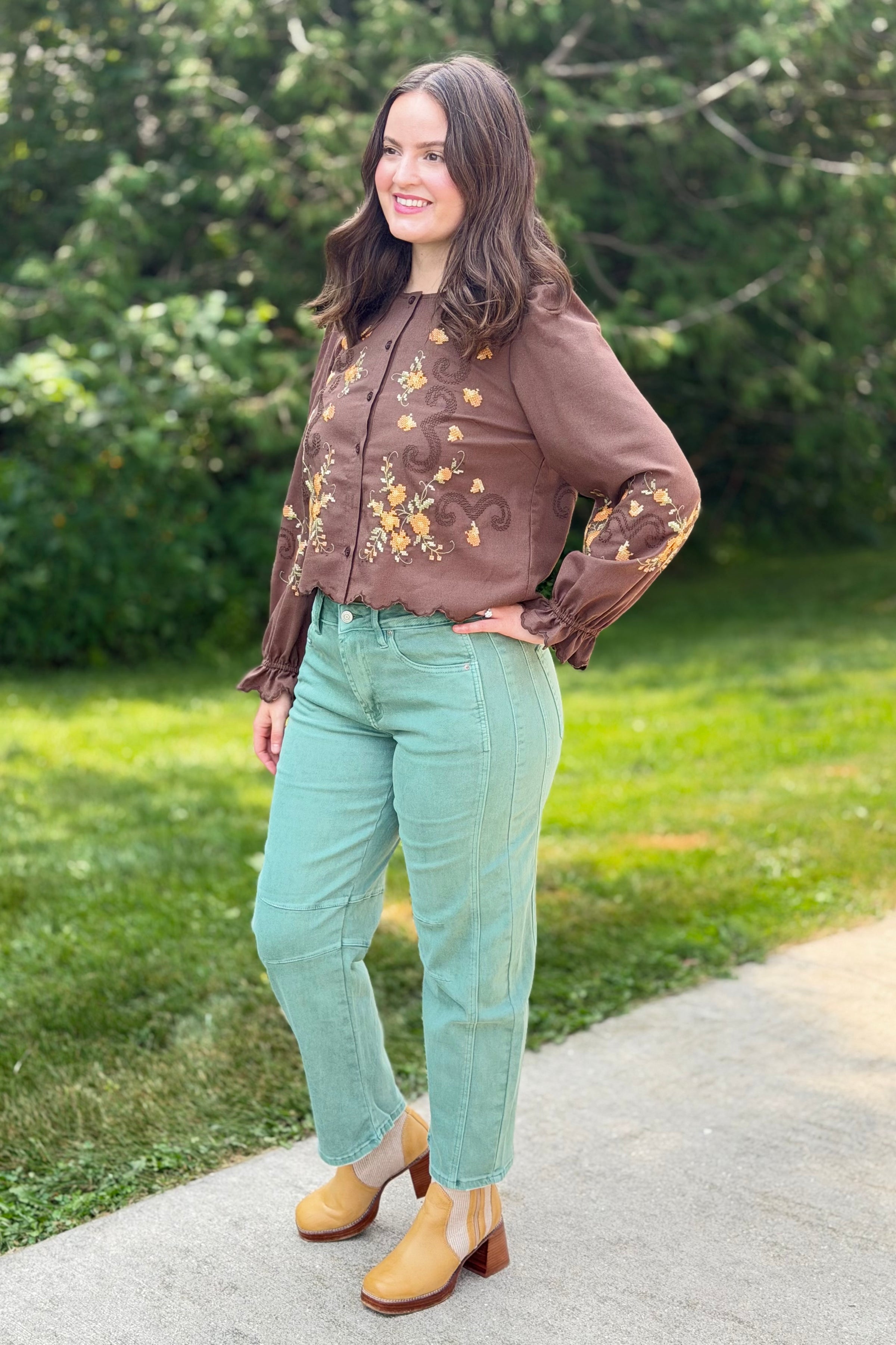 Embroidered Scallop Hem Cotton Blouse