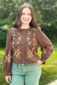 Embroidered Scallop Hem Cotton Blouse
