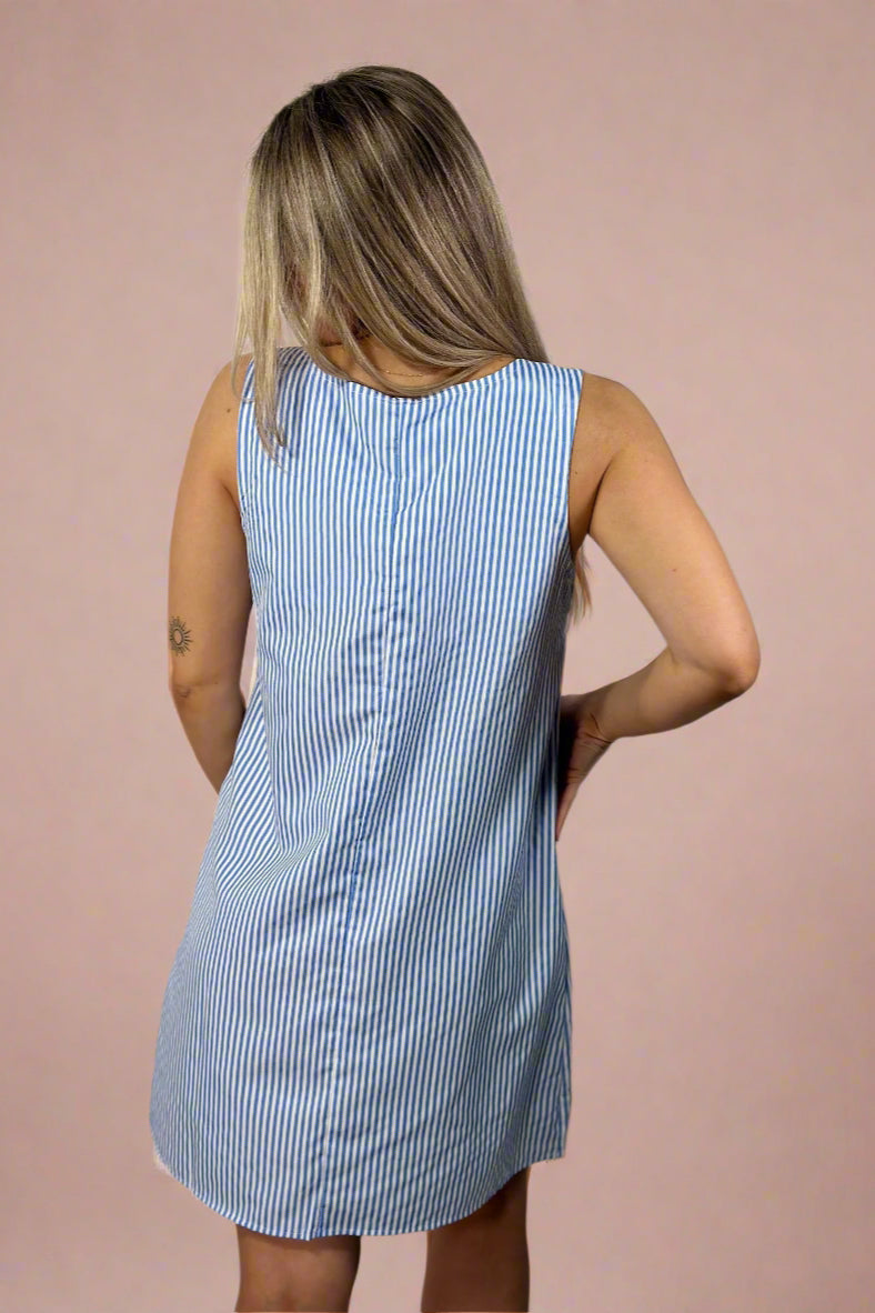 Striped Button Dress - Light Blue