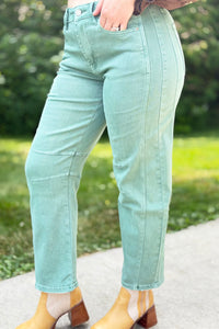 Barrel Leg Color Denim Pants - Olive