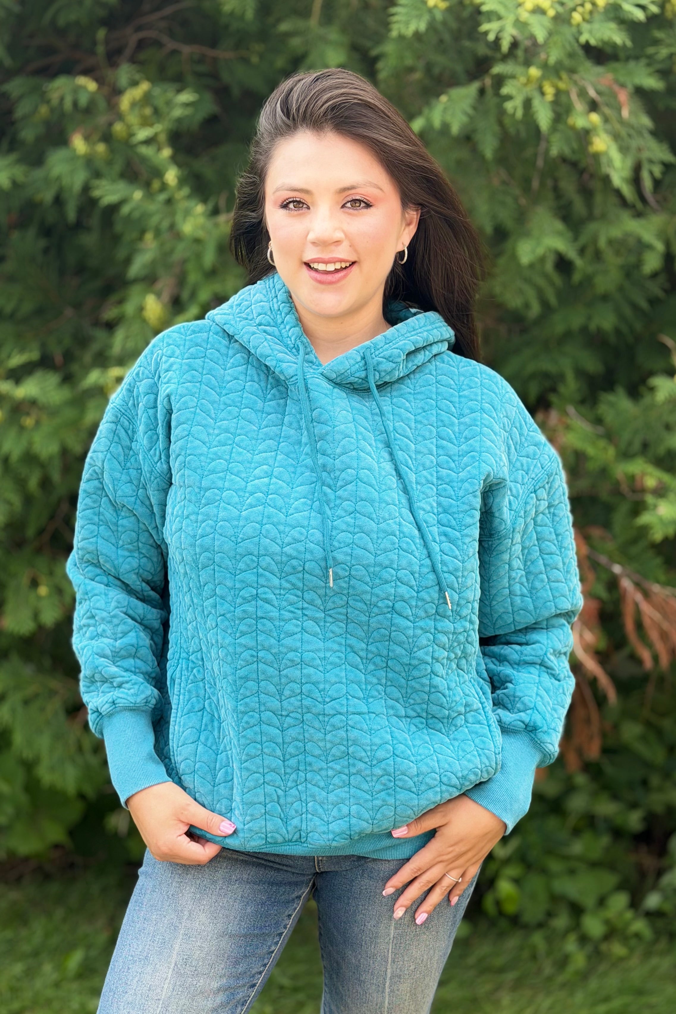 Heart Quilted Hoodie - Teal