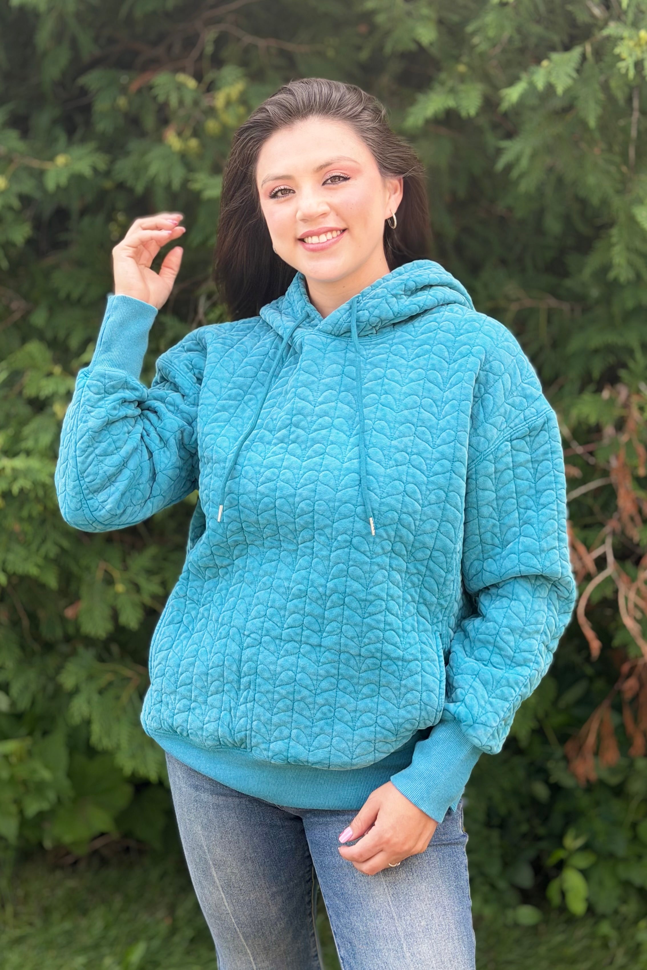 Heart Quilted Hoodie - Teal