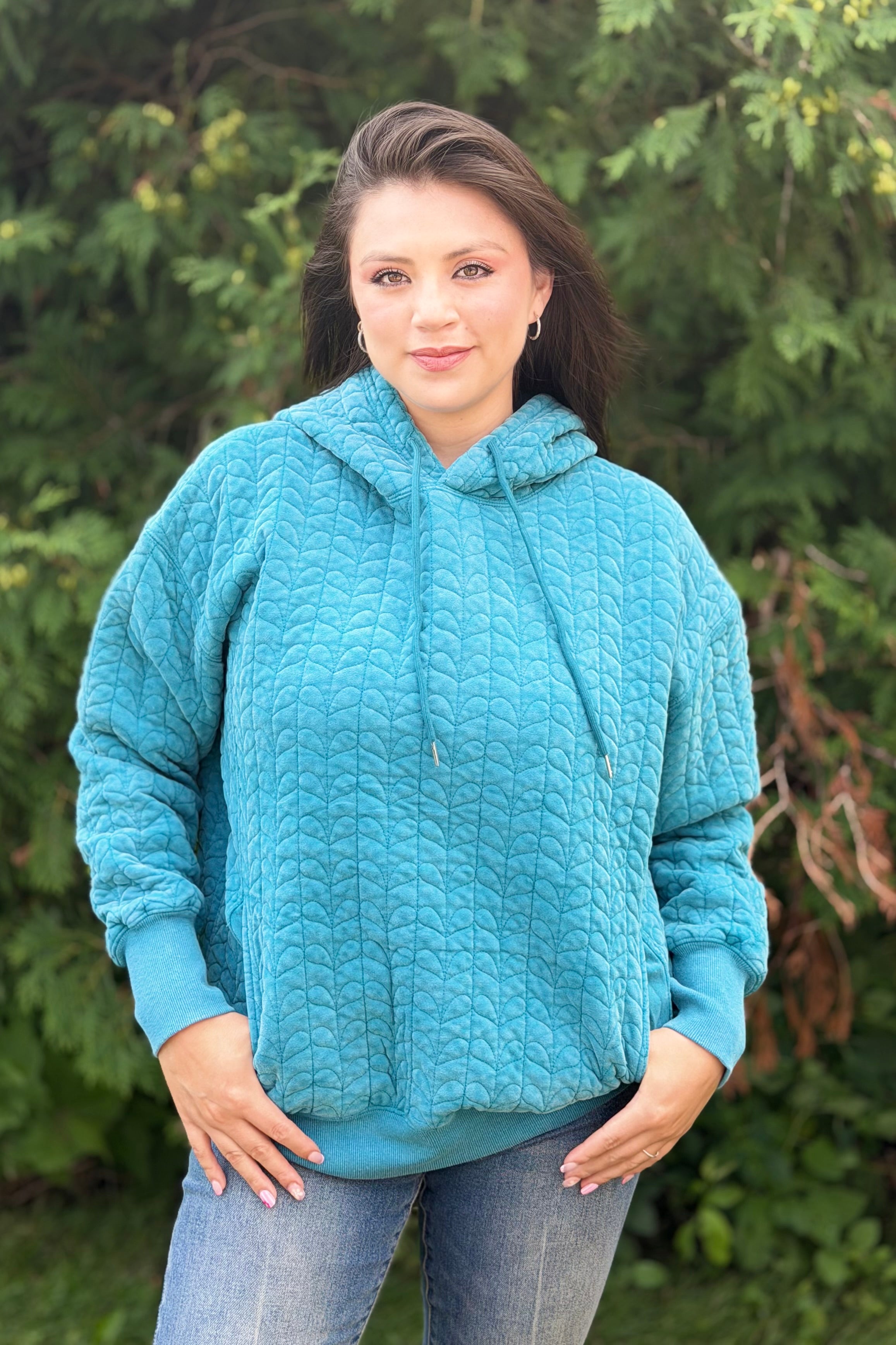 Heart Quilted Hoodie - Teal