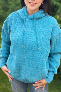 Heart Quilted Hoodie - Teal
