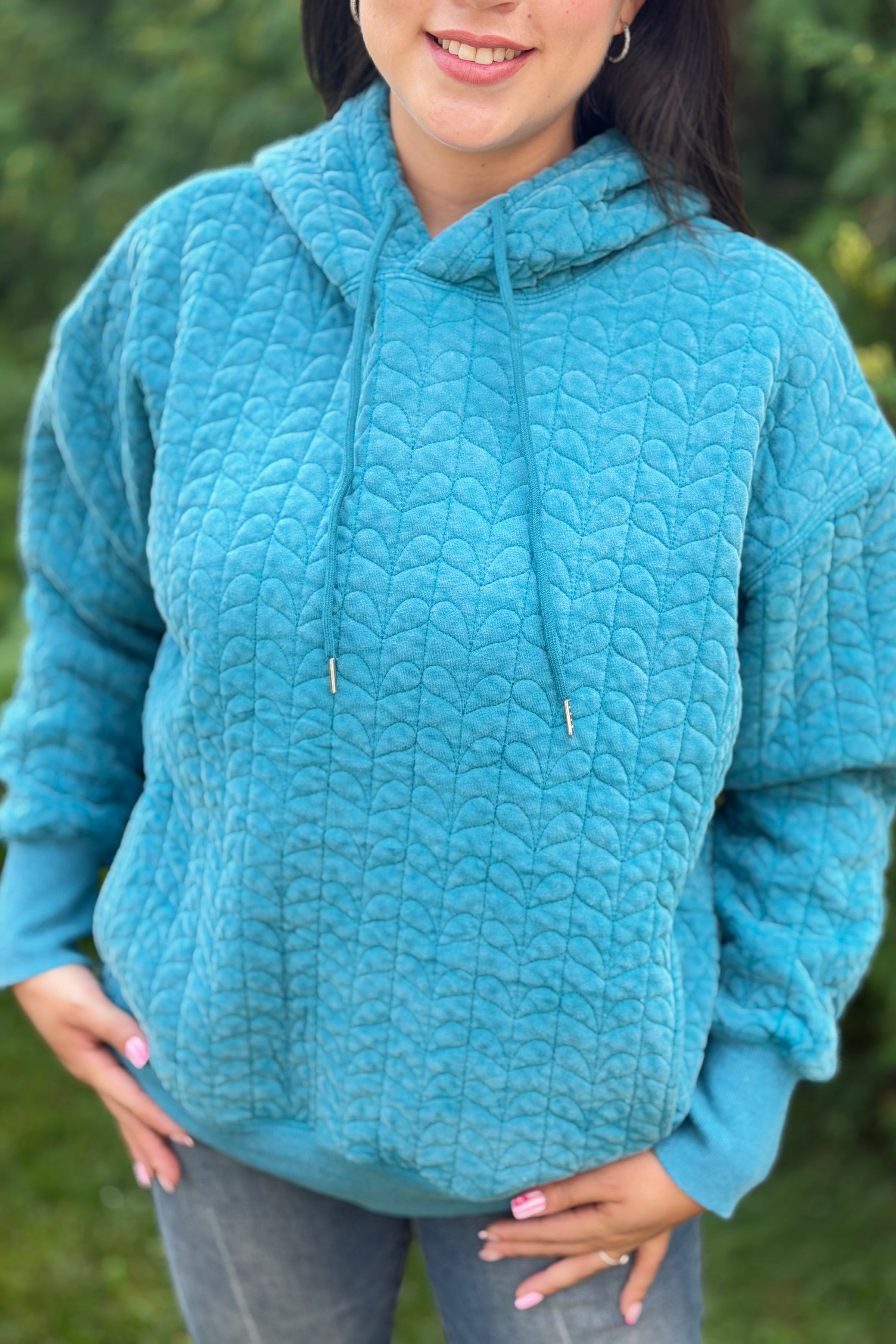 Heart Quilted Hoodie - Teal