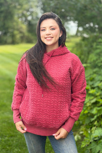 Heart Quilted Hoodie - Red