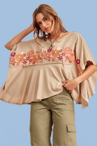 Poncho Top With Embroidered Detail Mocha