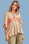 Poncho Top With Embroidered Detail Mocha