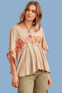 Poncho Top With Embroidered Detail Mocha