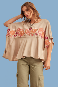 Poncho Top With Embroidered Detail Mocha