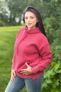Heart Quilted Hoodie - Red