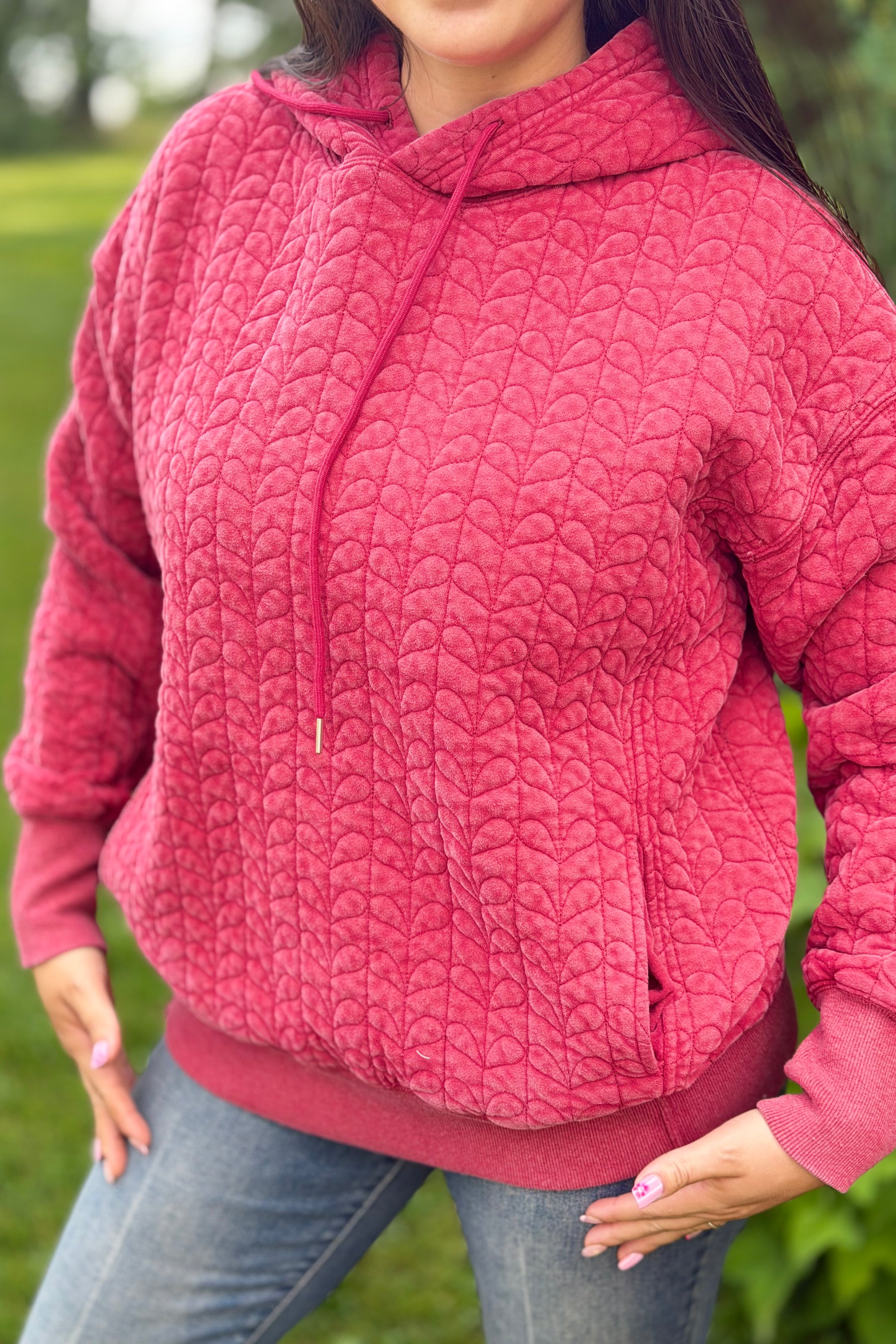 Heart Quilted Hoodie - Red