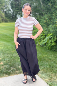 Stripe Ribbed Crewneck Top - Mocha