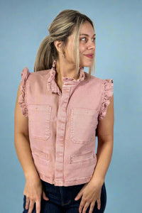 Button Front Utility Vest - Mauve
