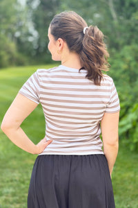 Stripe Ribbed Crewneck Top - Mocha
