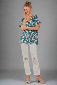 Casual Print Top - Teal