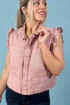 Button Front Utility Vest - Mauve