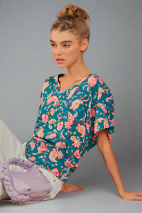 Casual Print Top - Teal