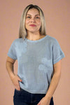 Short Sleeve Flower Knit Top - Sky