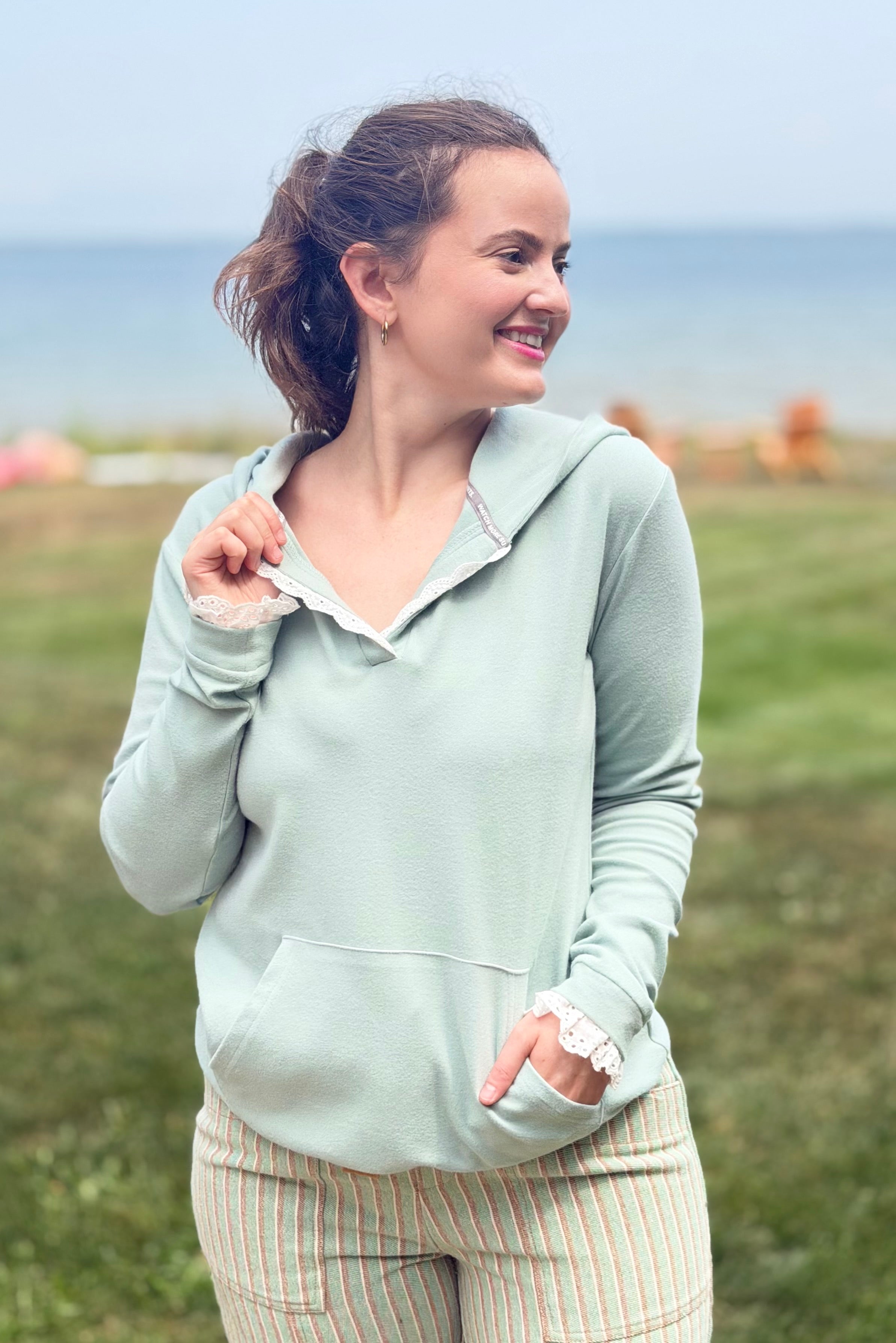 Henley Hoodie - Sea Breeze Lace