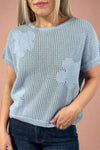 Short Sleeve Flower Knit Top - Sky