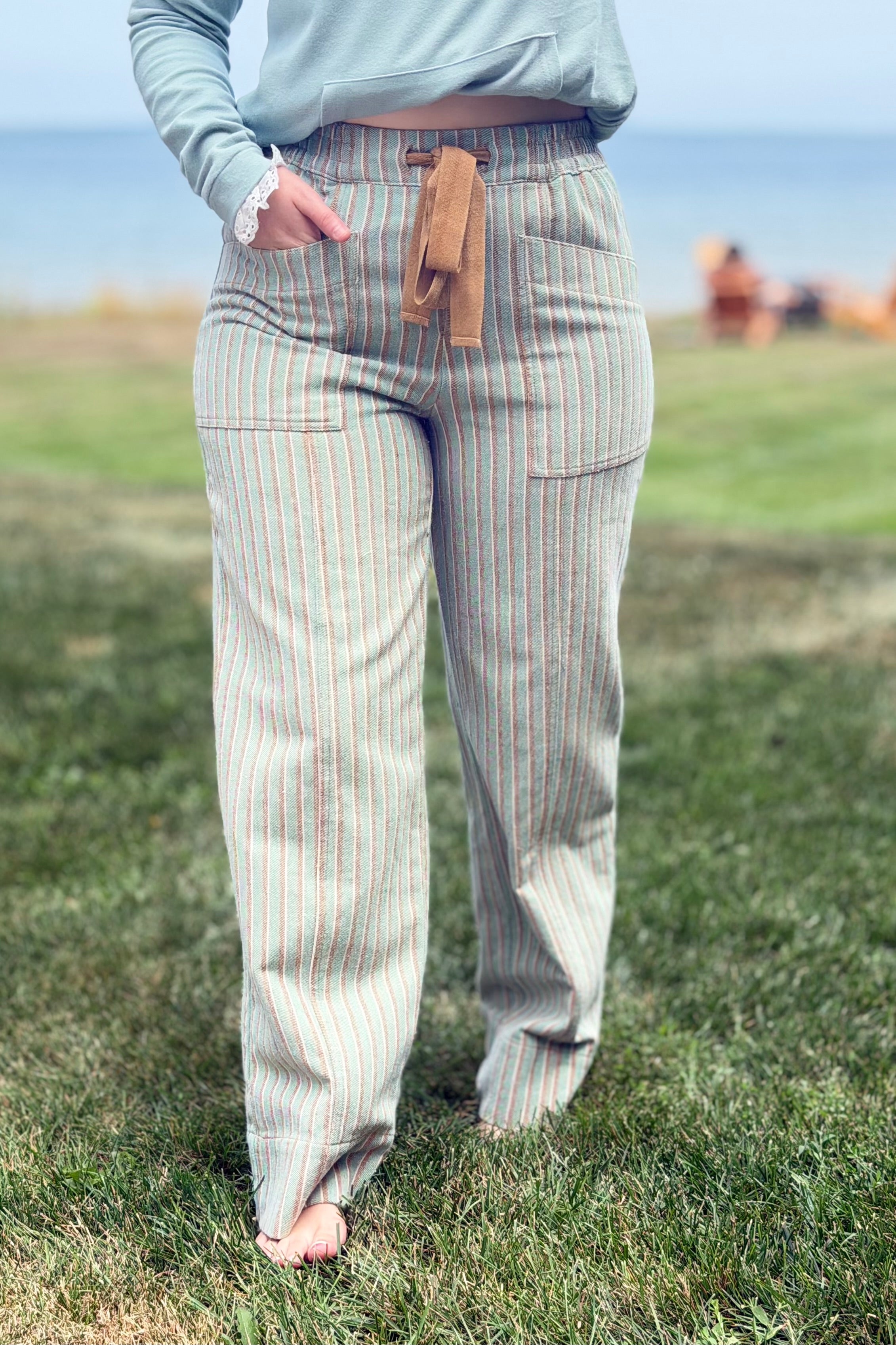 Striped Wide Leg Drawstring Pants