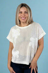 Short Sleeve Flower Knit Top - Off White