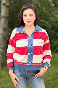Contrast Collar Stripe Top - Red