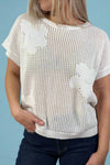 Short Sleeve Flower Knit Top - Off White