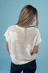 Short Sleeve Flower Knit Top - Off White