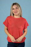 Short Sleeve Flower Knit Top - Coral
