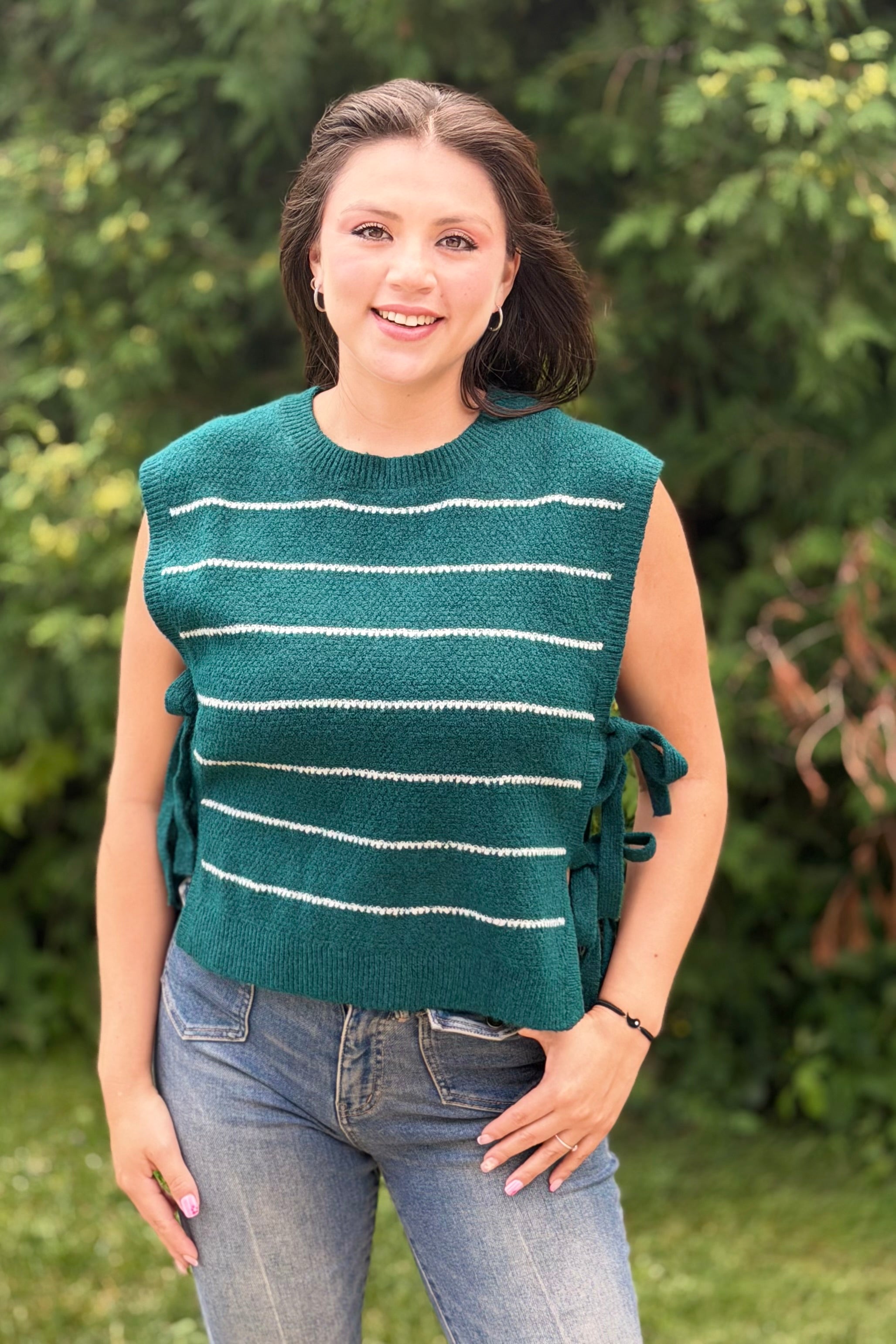 Striped Side Tie Knit Vest - Teal