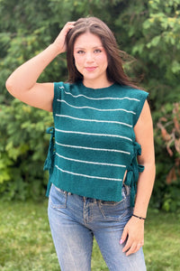 Striped Side Tie Knit Vest - Teal