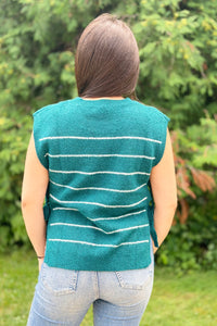 Striped Side Tie Knit Vest - Teal