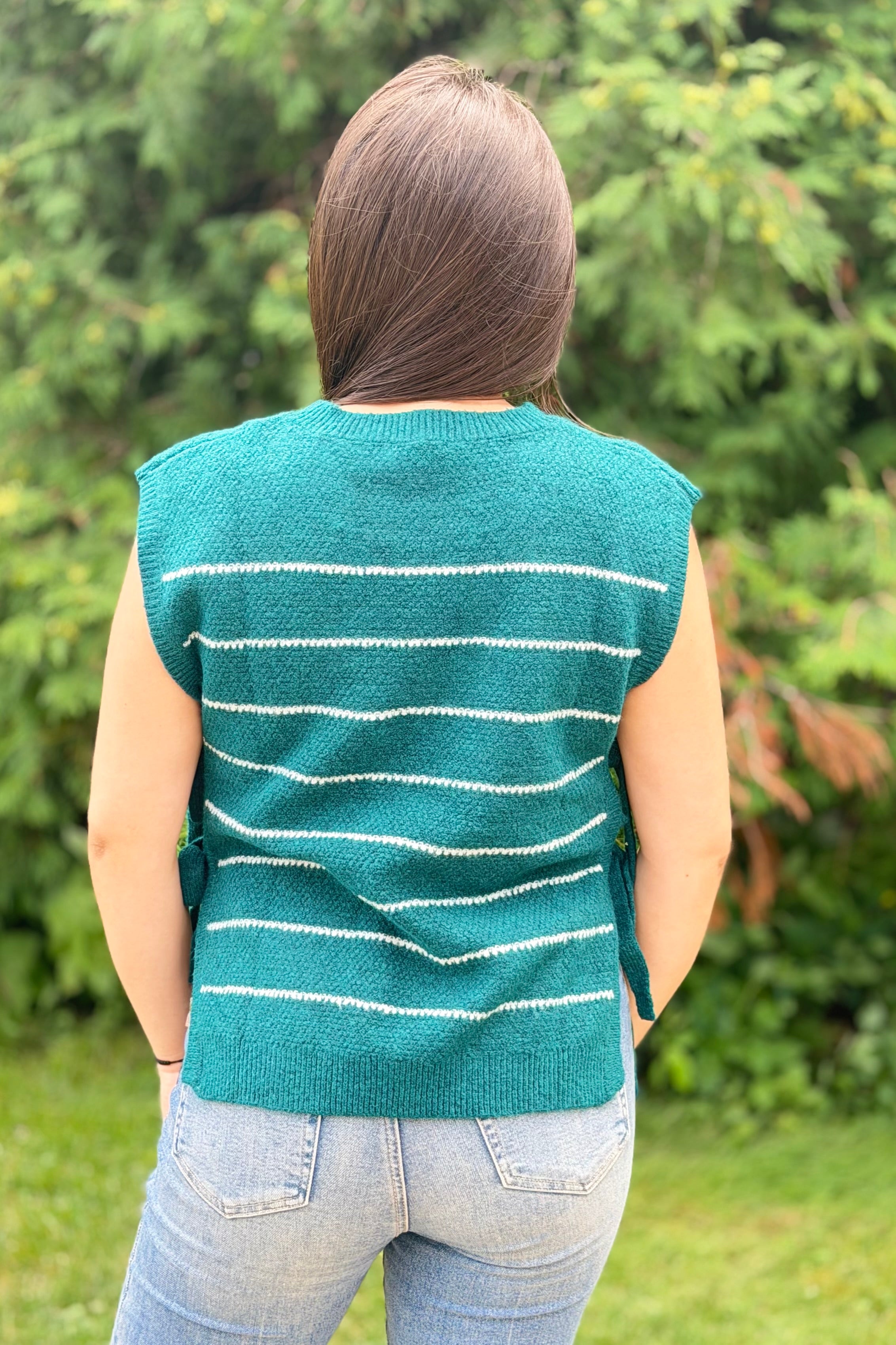 Striped Side Tie Knit Vest - Teal