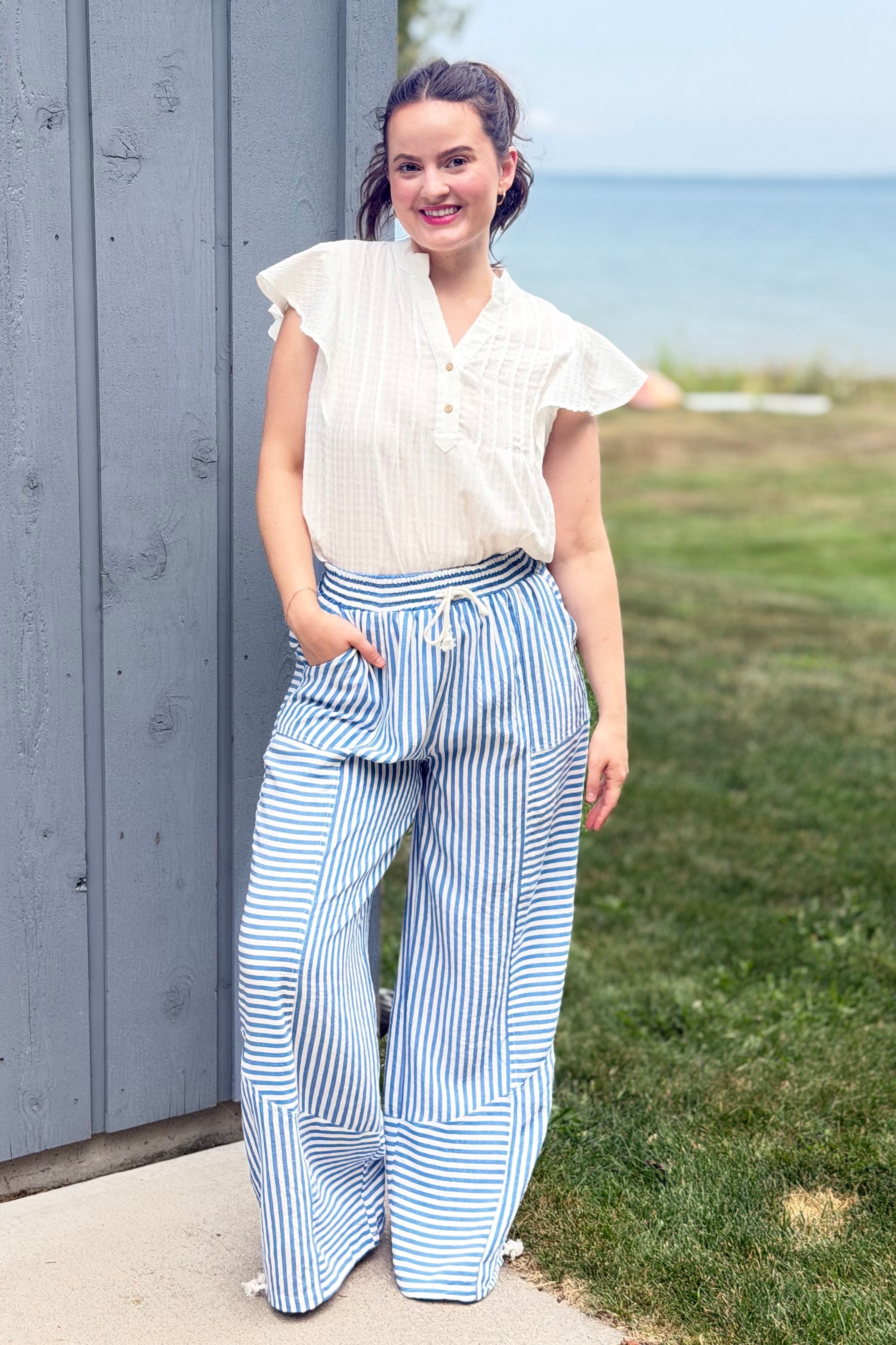 Striped Patchwork Jogger Pants - Blue