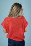 Short Sleeve Flower Knit Top - Coral