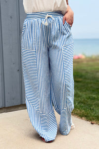 Striped Patchwork Jogger Pants - Blue